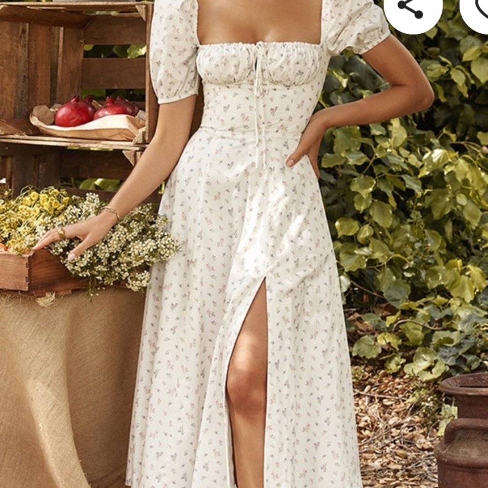 White Floral Cottagecore Dress